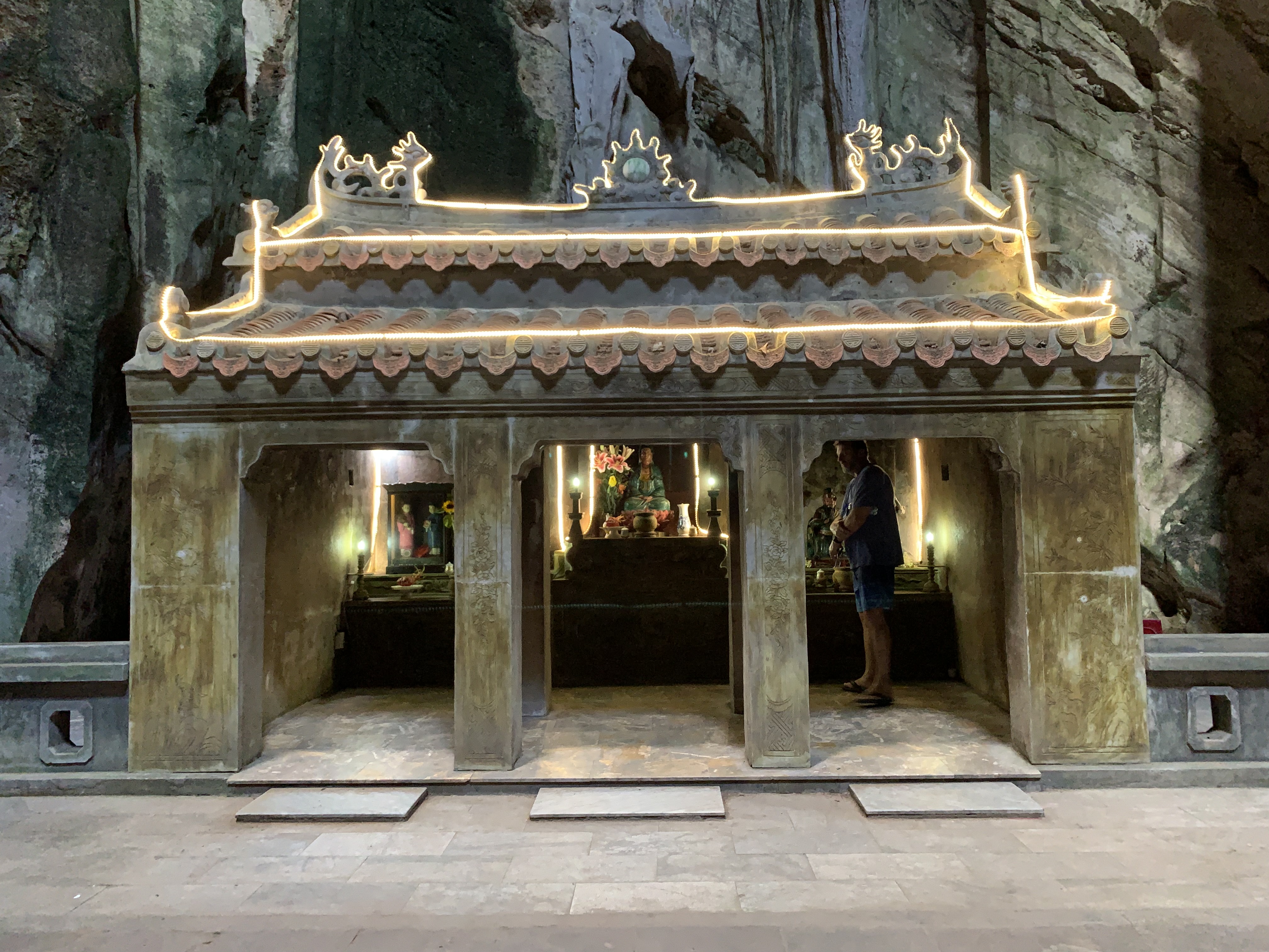 Interior of Huyen Khong cave with Buddhist shrines, Marble Mountains, Da Nang