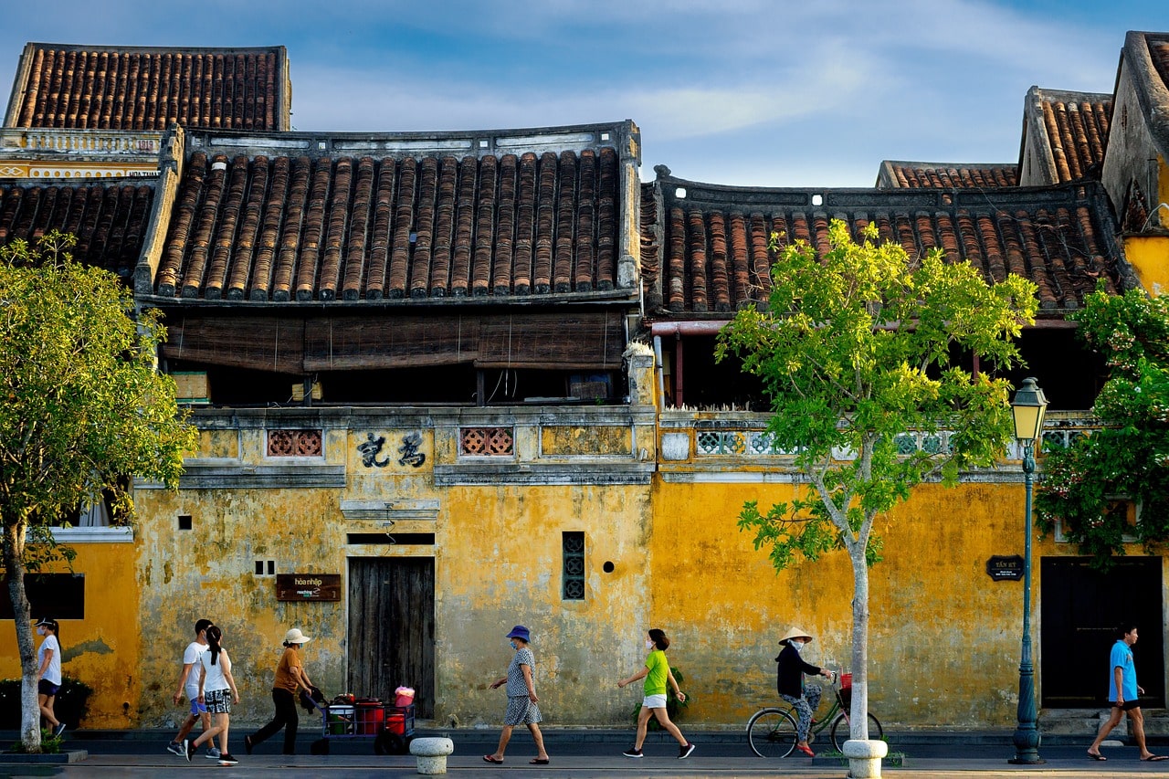 Old merchant houses along a street in Hoi An Ancient Town