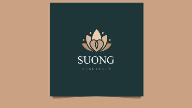 Logo for Suong Beauty Spa in Hoi An, featuring a stylized lotus flower on a dark green background.